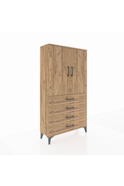 Arges Dolap 3 Raflı 4 Çekmeceli 2 Kapaklı 88x30x163 Çam-Çam