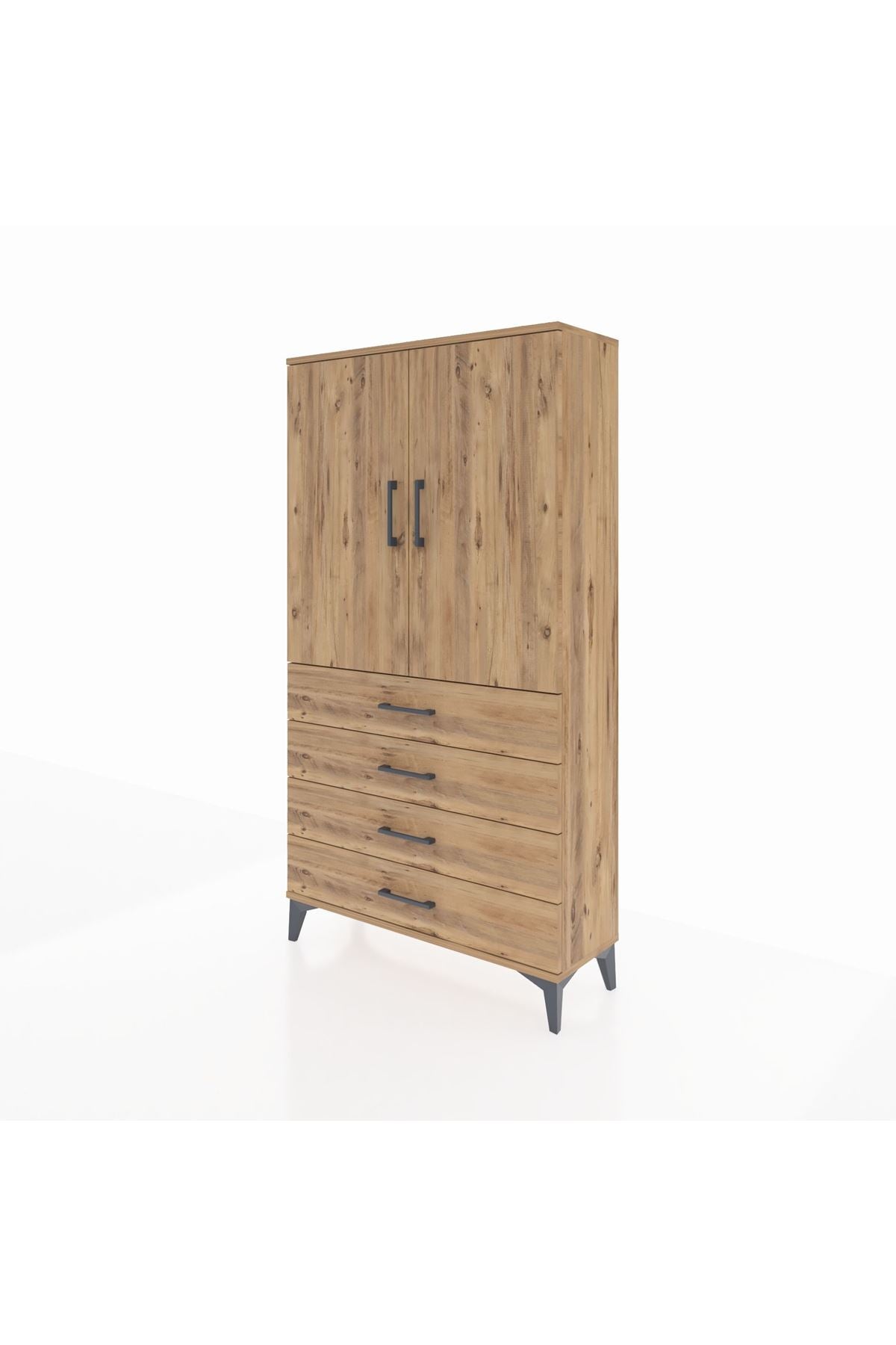 Arges Dolap 3 Raflı 4 Çekmeceli 2 Kapaklı 88x30x163 Çam-Çam