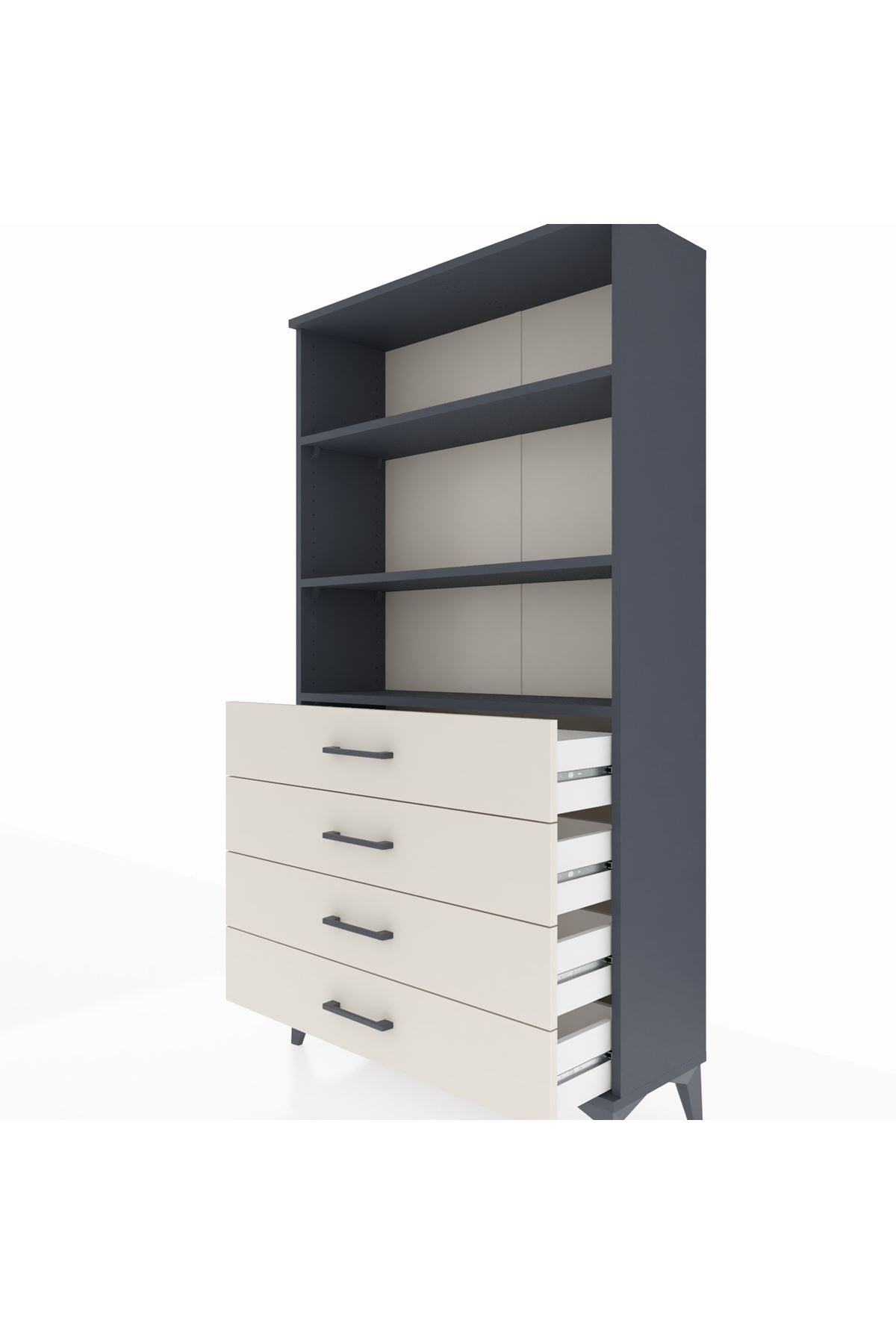 Arges Dolap 3 Raflı 4 Çekmeceli 88x30x163 Antrasit-Aytaşı