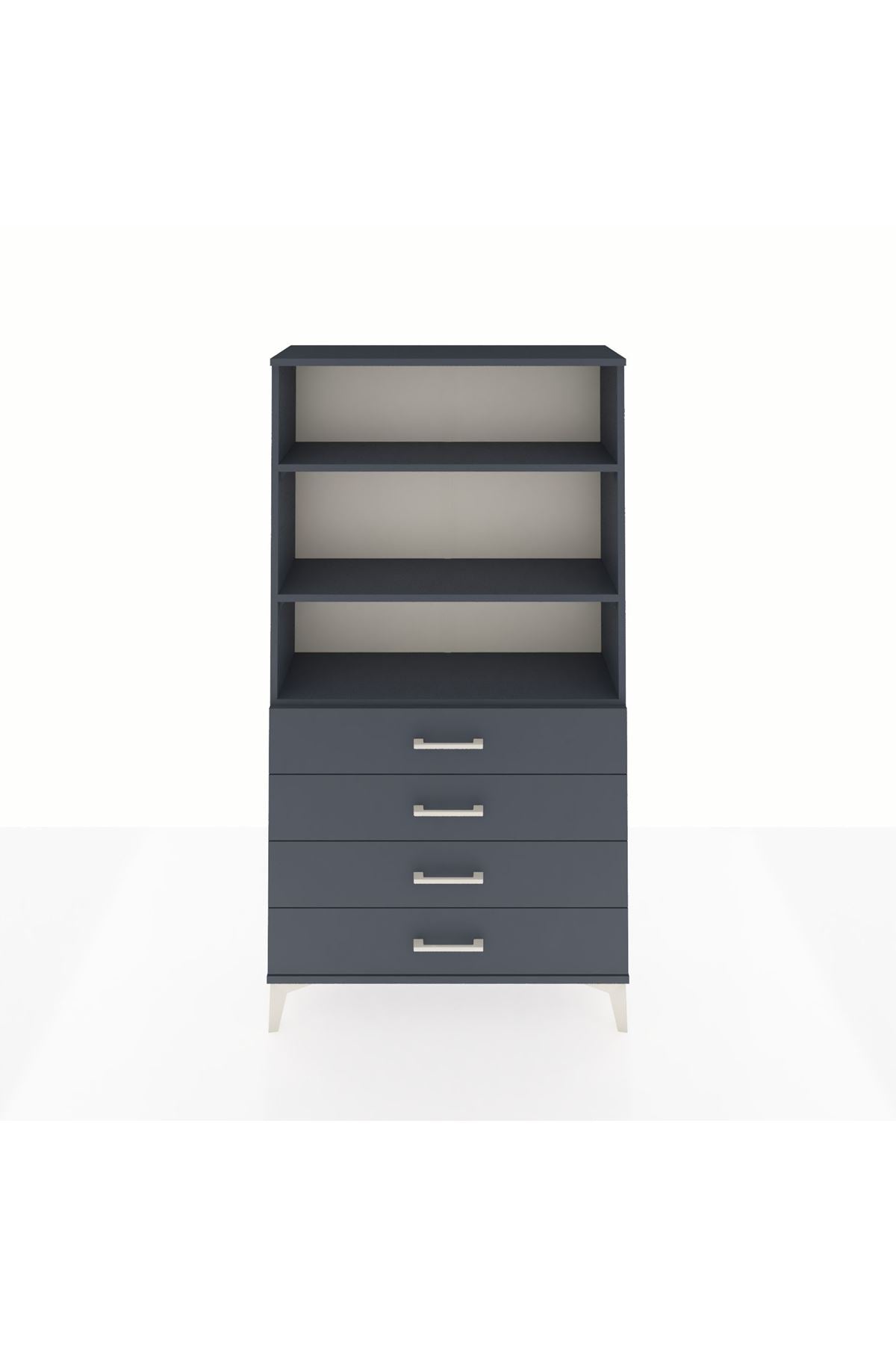 Arges Dolap 3 Raflı 4 Çekmeceli 88x30x163 Antrasit-Antrasit