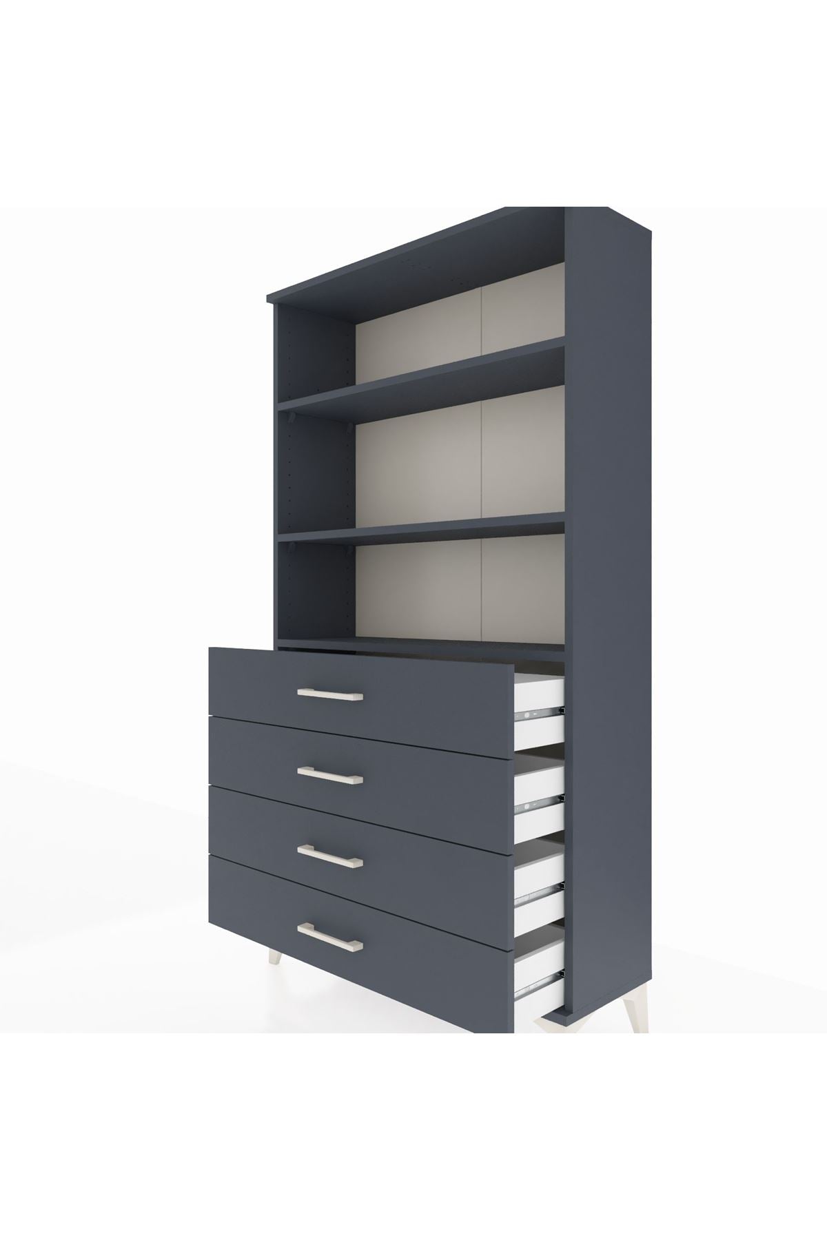 Arges Dolap 3 Raflı 4 Çekmeceli 88x30x163 Antrasit-Antrasit