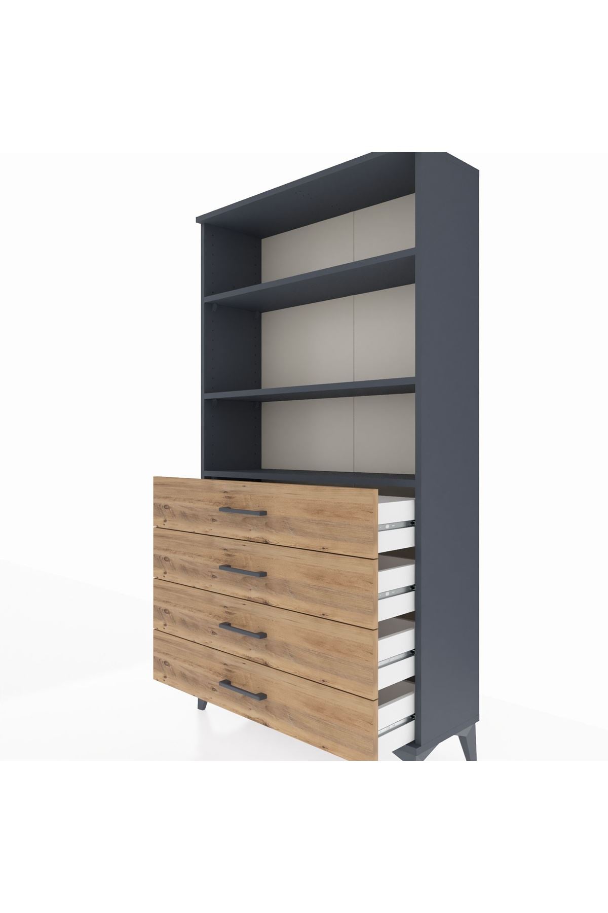 Arges Dolap 3 Raflı 4 Çekmeceli 88x30x163 Antrasit-Çam