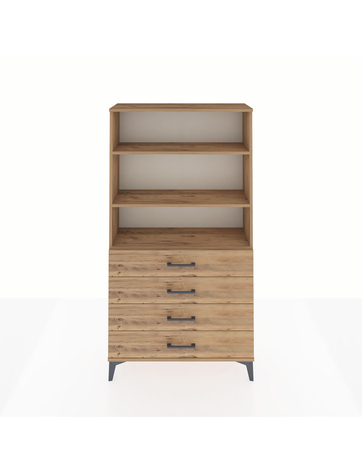 Arges Dolap 3 Raflı 4 Çekmeceli 88x30x163 Çam-Çam