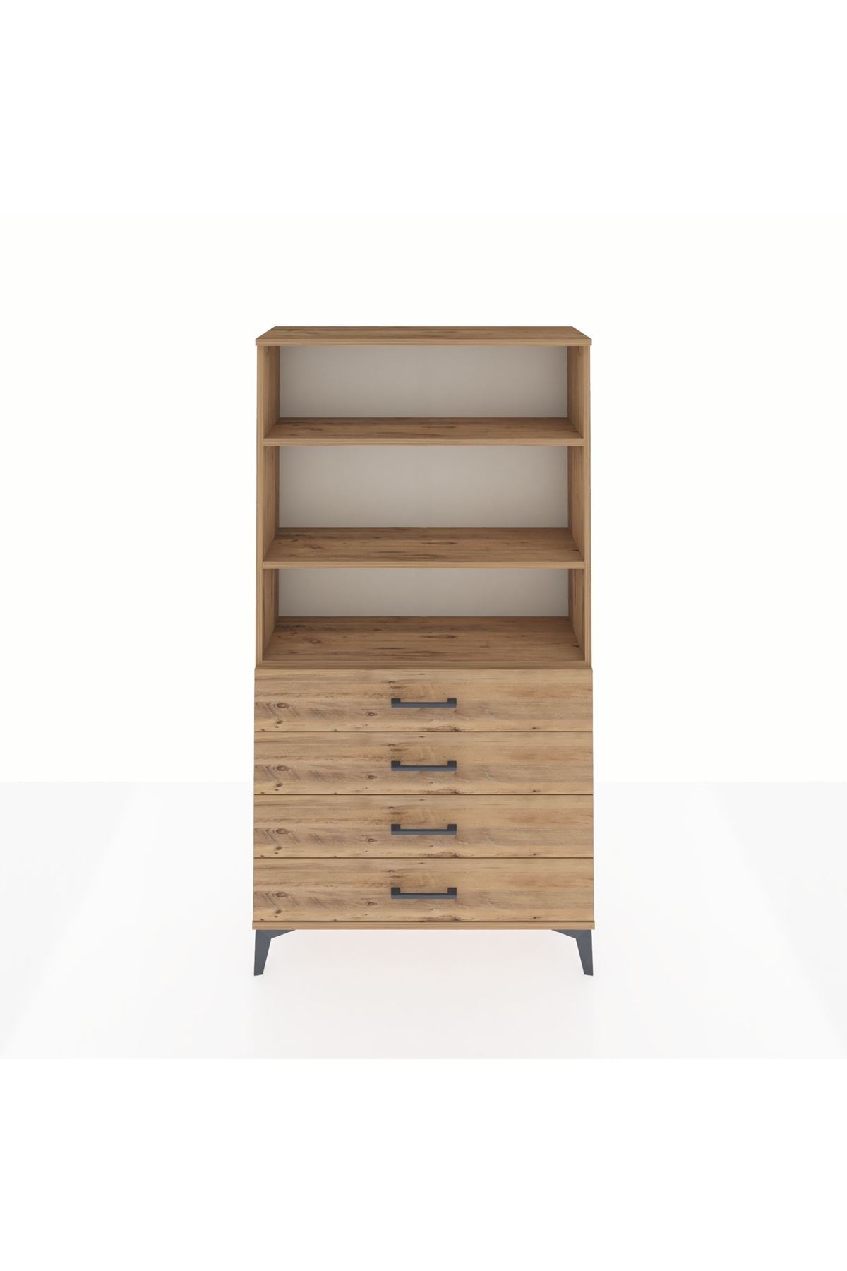 Arges Dolap 3 Raflı 4 Çekmeceli 88x30x163 Çam-Çam