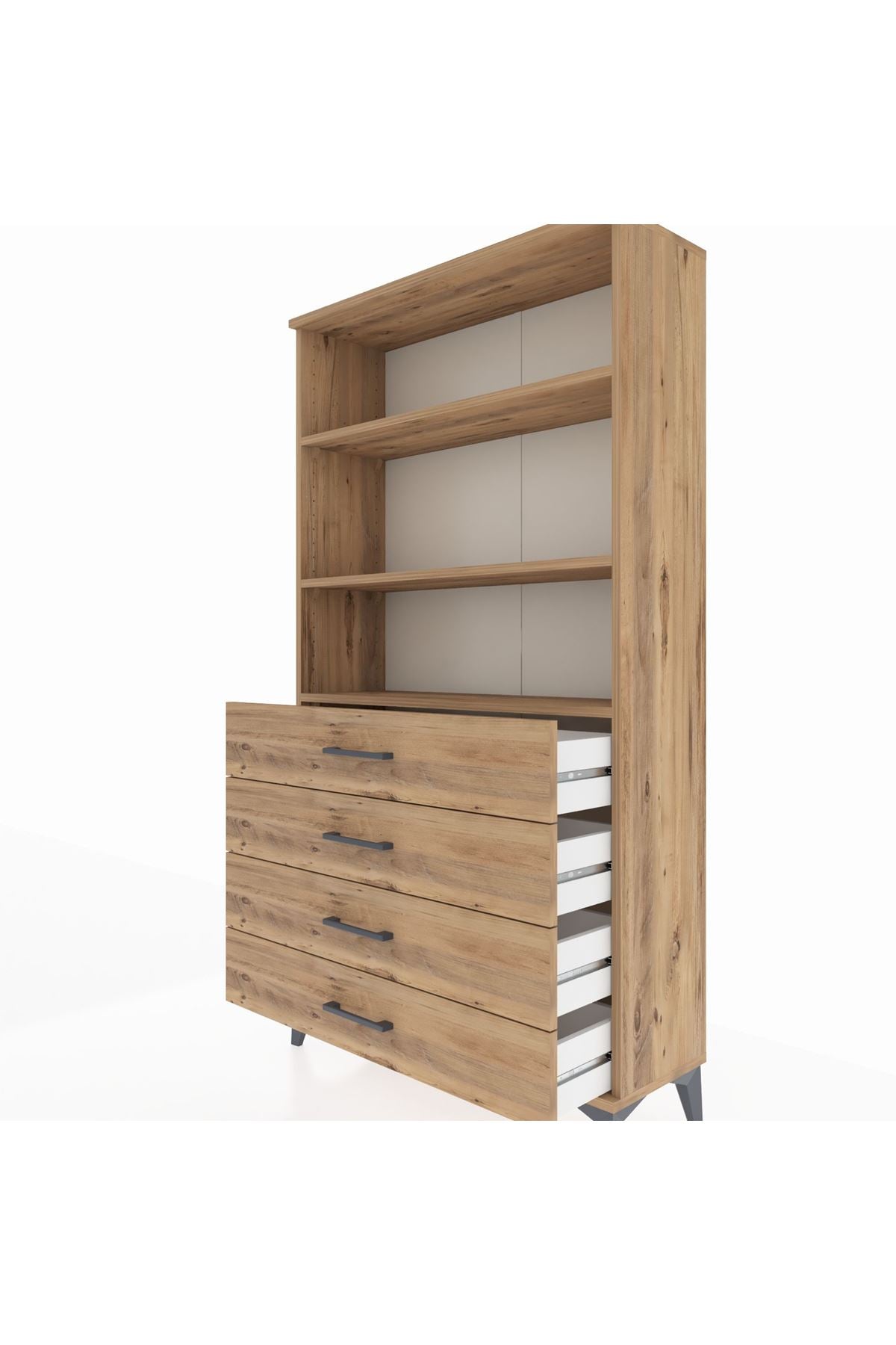 Arges Dolap 3 Raflı 4 Çekmeceli 88x30x163 Çam-Çam