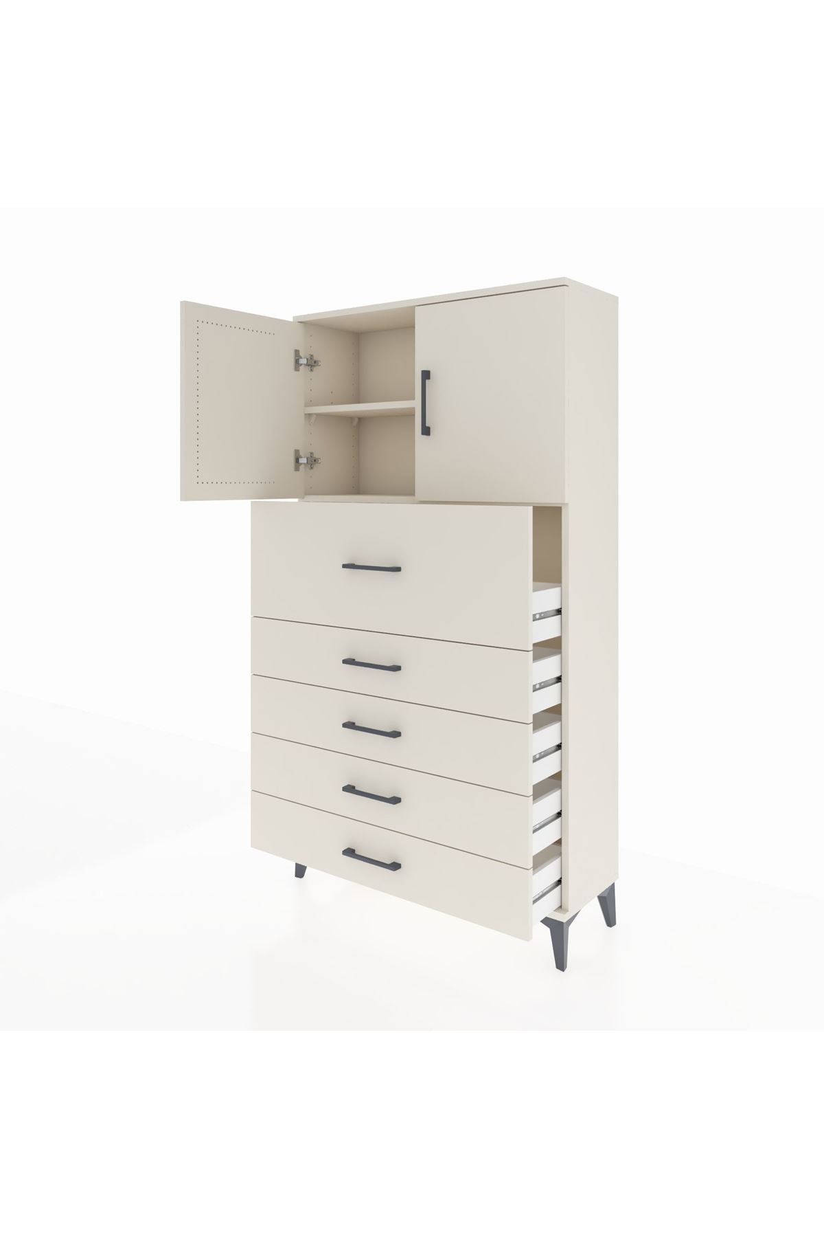 Arges Dolap 2 Raflı 5 Çekmeceli 2 Kapaklı 88x30x163 Aytaşı-Aytaşı