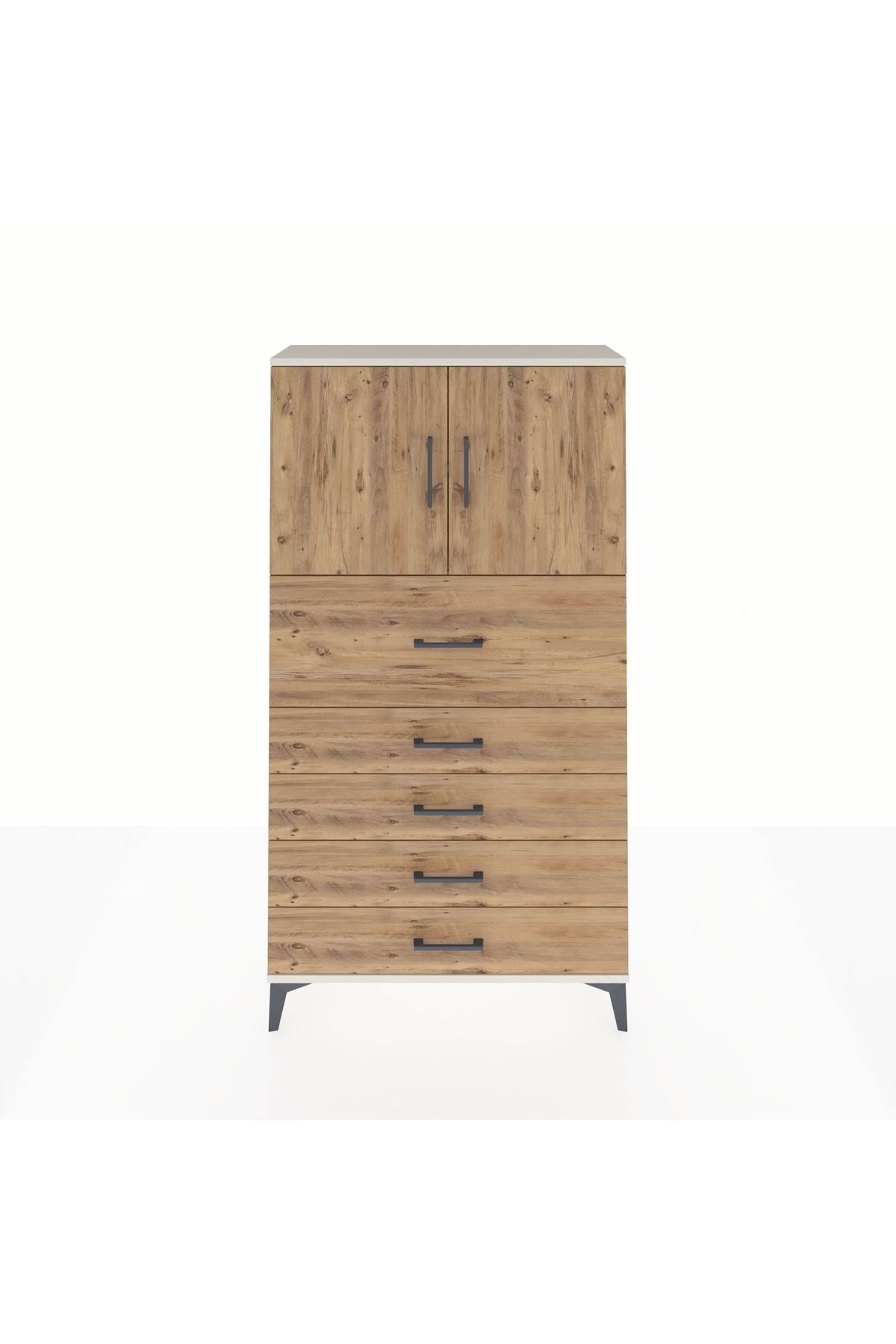 Arges Dolap 2 Raflı 5 Çekmeceli 2 Kapaklı 88x30x163 Aytaşı-Çam