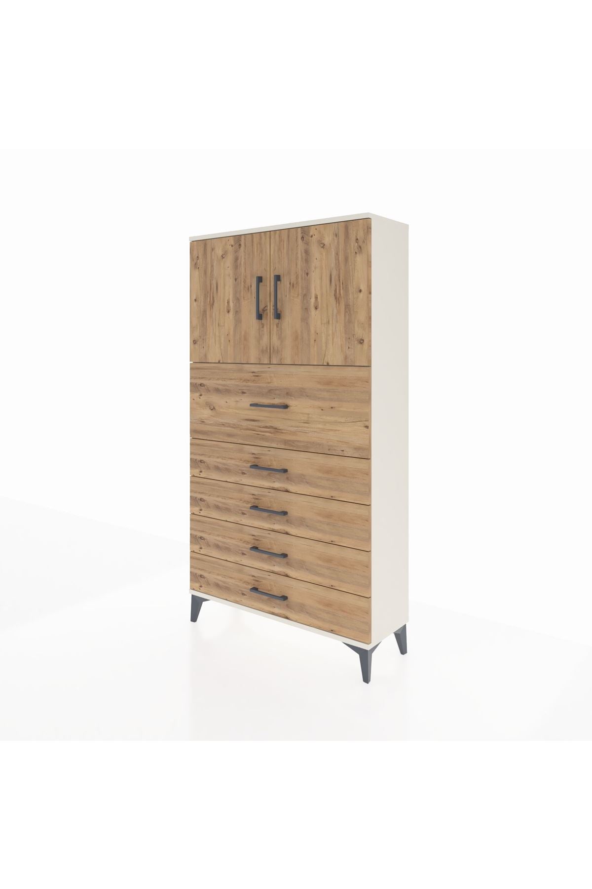 Arges Dolap 2 Raflı 5 Çekmeceli 2 Kapaklı 88x30x163 Aytaşı-Çam