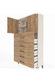 Arges Dolap 2 Raflı 5 Çekmeceli 2 Kapaklı 88x30x163 Aytaşı-Çam