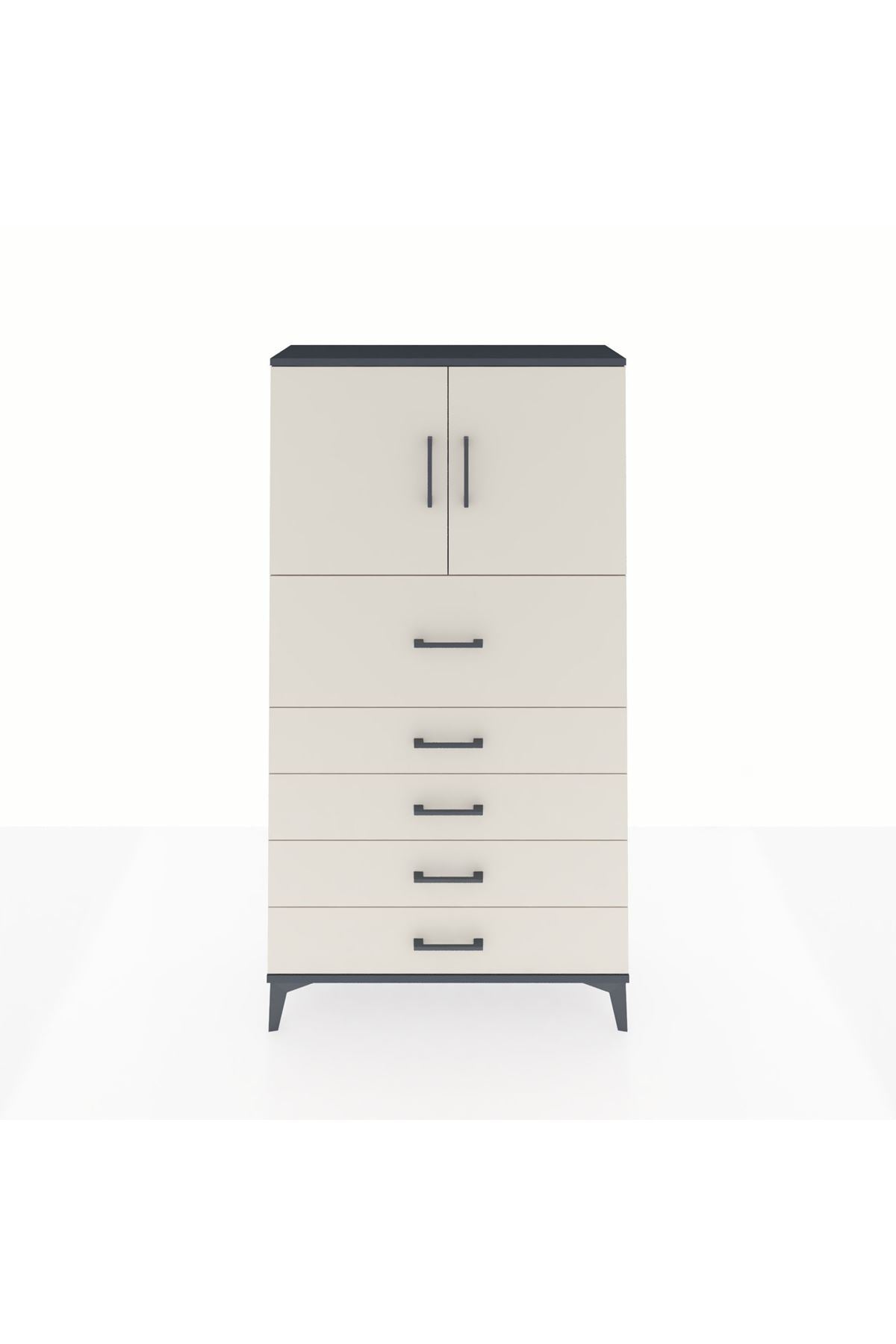 Arges Dolap 2 Raflı 5 Çekmeceli 2 Kapaklı 88x30x163 Antrasit-Aytaşı