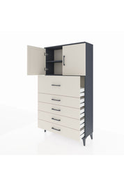 Arges Dolap 2 Raflı 5 Çekmeceli 2 Kapaklı 88x30x163 Antrasit-Aytaşı