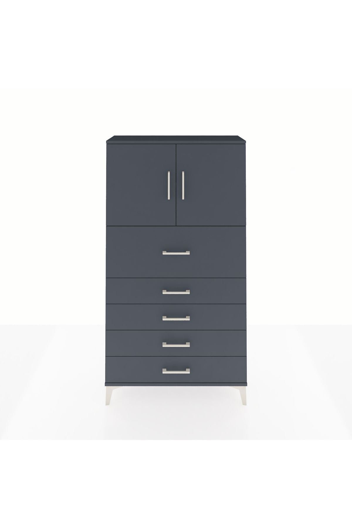 Arges Dolap 2 Raflı 5 Çekmeceli 2 Kapaklı 88x30x163 Antrasit-Antrasit