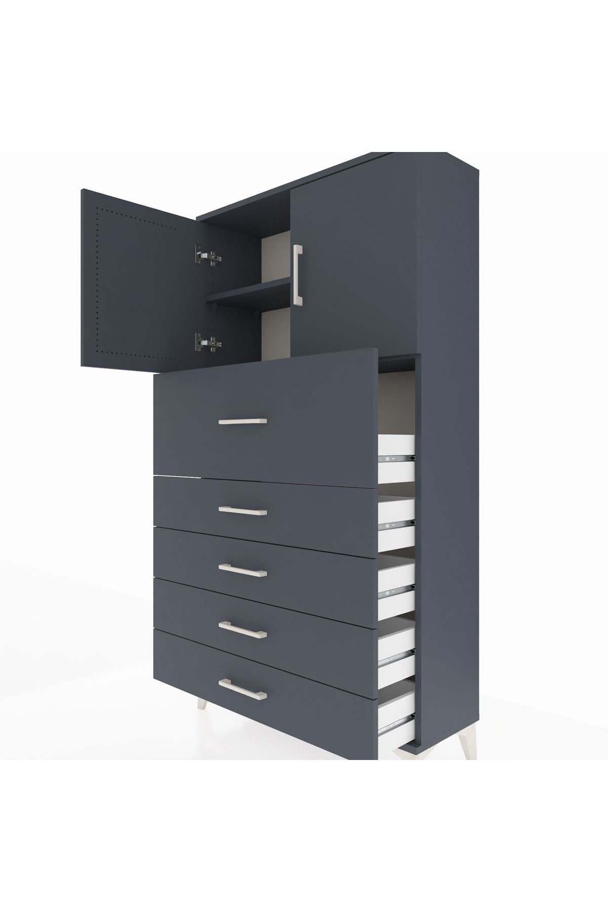 Arges Dolap 2 Raflı 5 Çekmeceli 2 Kapaklı 88x30x163 Antrasit-Antrasit