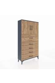 Arges Dolap 2 Raflı 5 Çekmeceli 2 Kapaklı 88x30x163 Antrasit-Çam