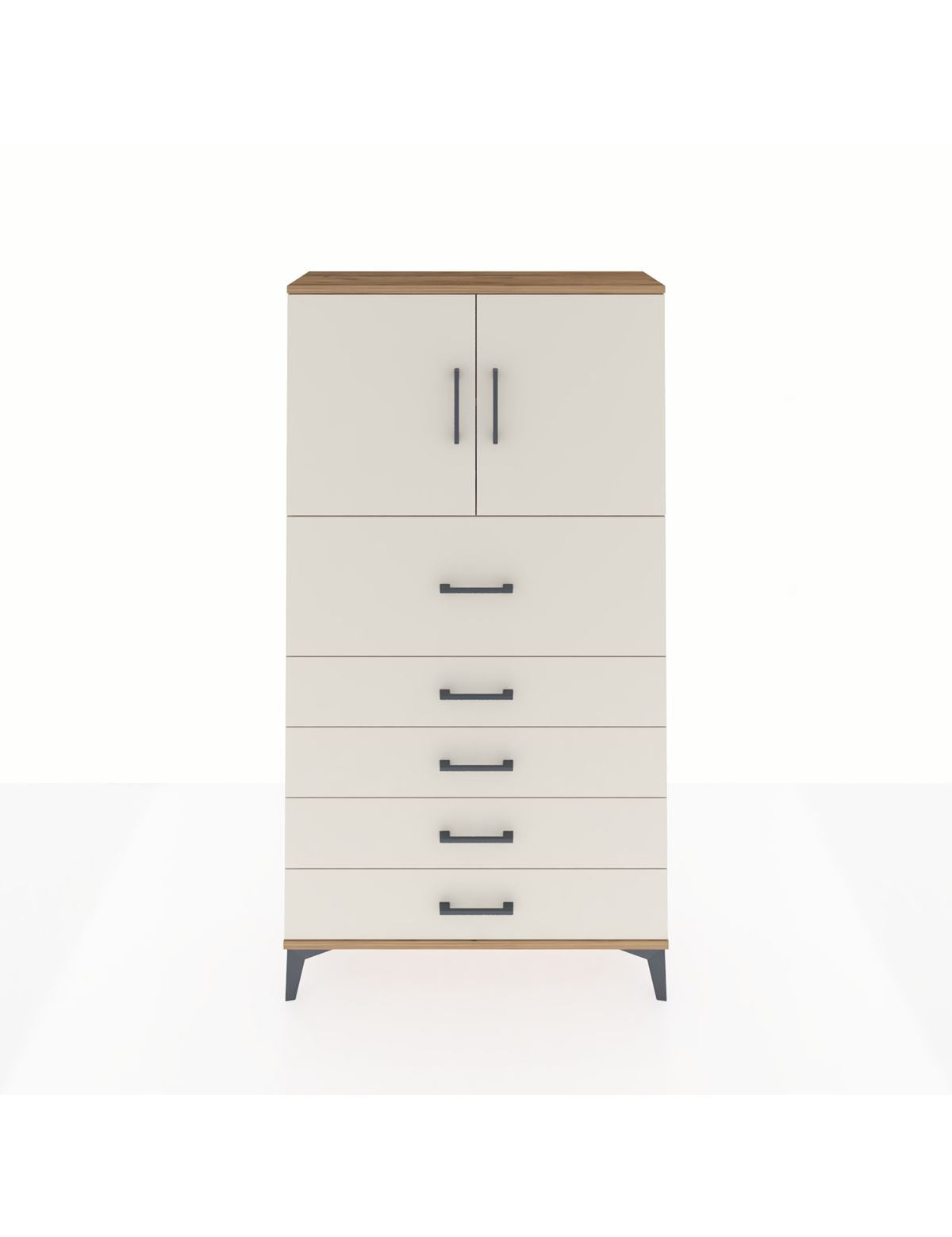 Arges Dolap 2 Raflı 5 Çekmeceli 2 Kapaklı 88x30x163 Çam-Aytaşı