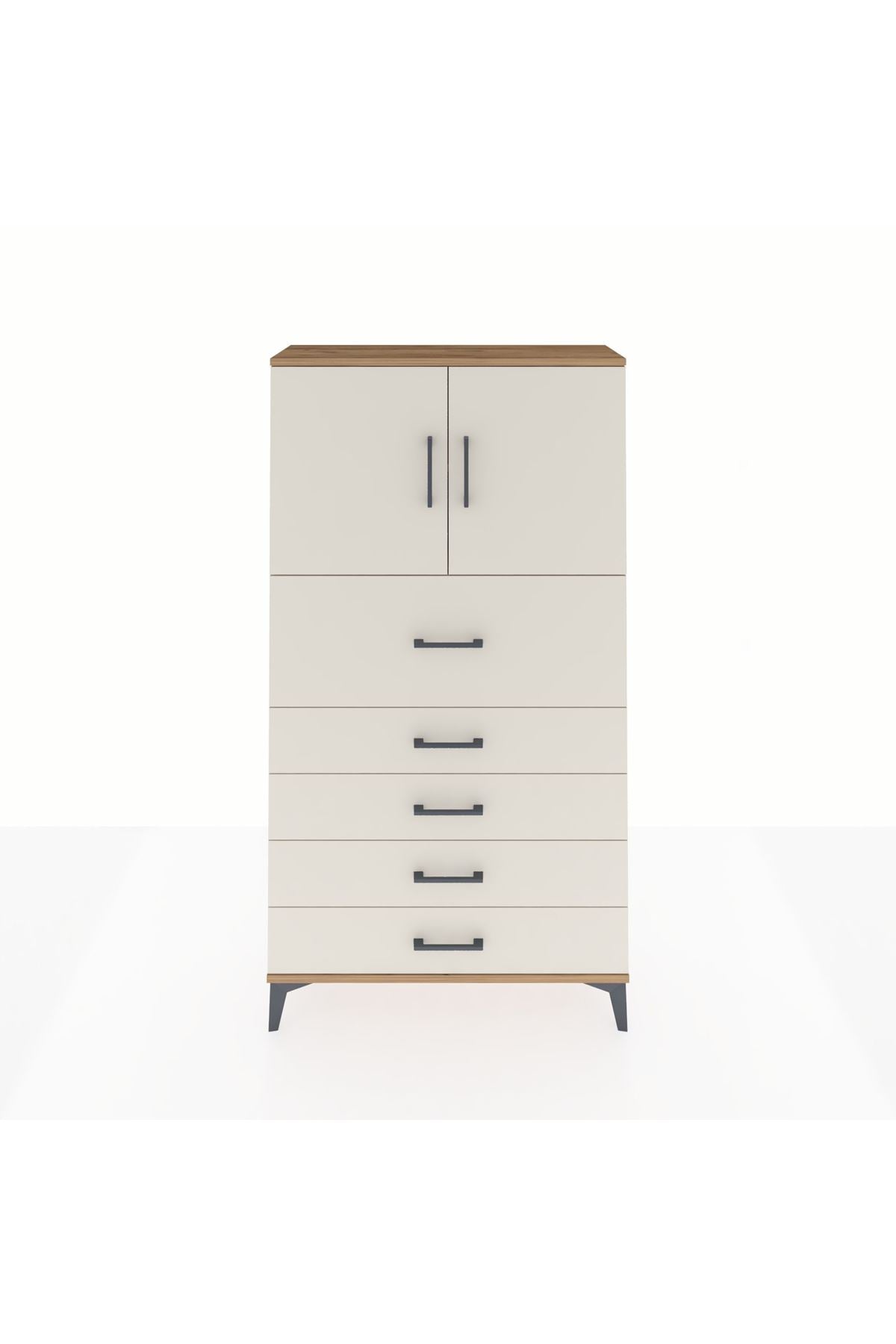 Arges Dolap 2 Raflı 5 Çekmeceli 2 Kapaklı 88x30x163 Çam-Aytaşı