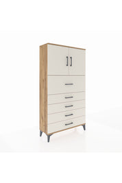Arges Dolap 2 Raflı 5 Çekmeceli 2 Kapaklı 88x30x163 Çam-Aytaşı