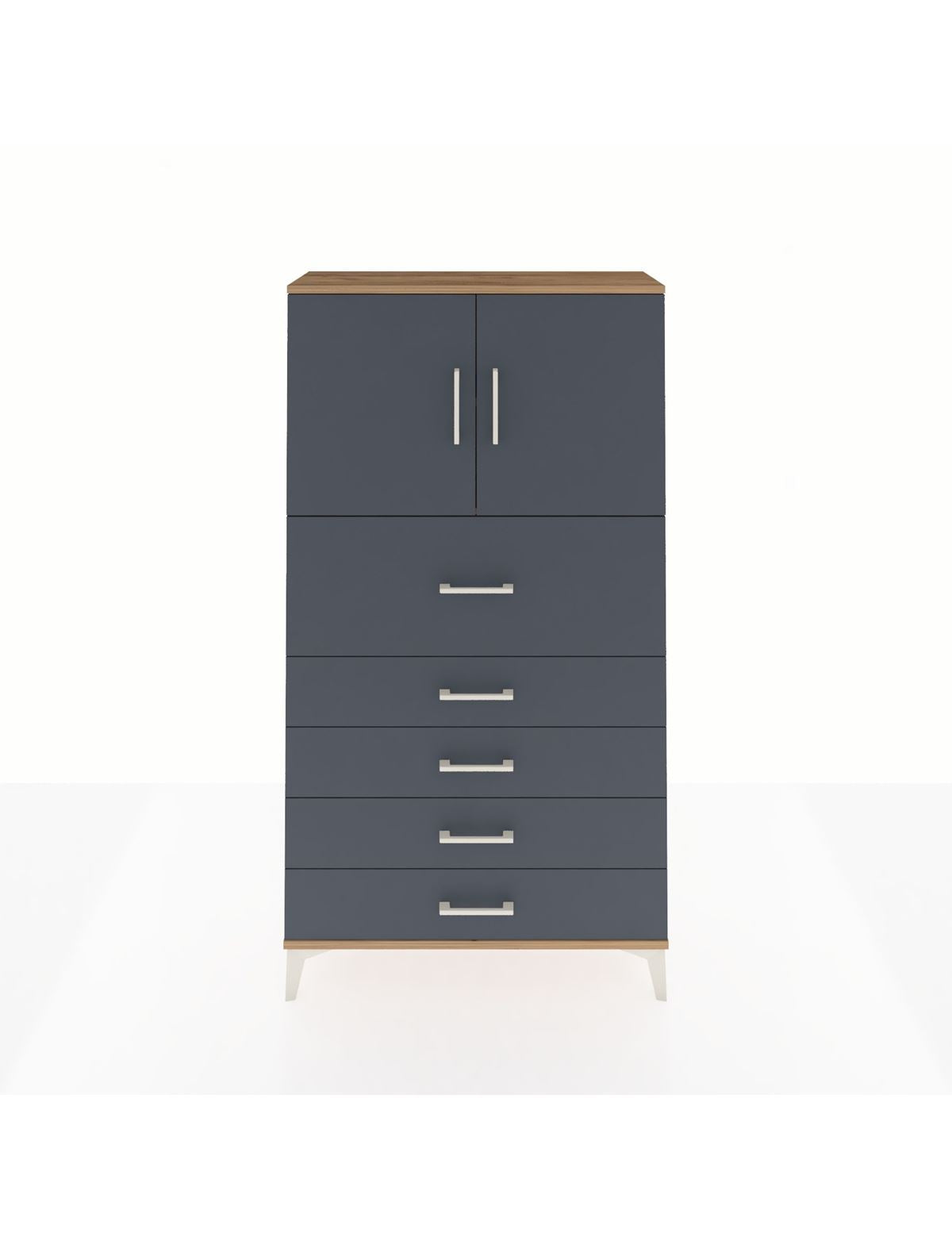 Arges Dolap 2 Raflı 5 Çekmeceli 2 Kapaklı 88x30x163 Çam-Antrasit