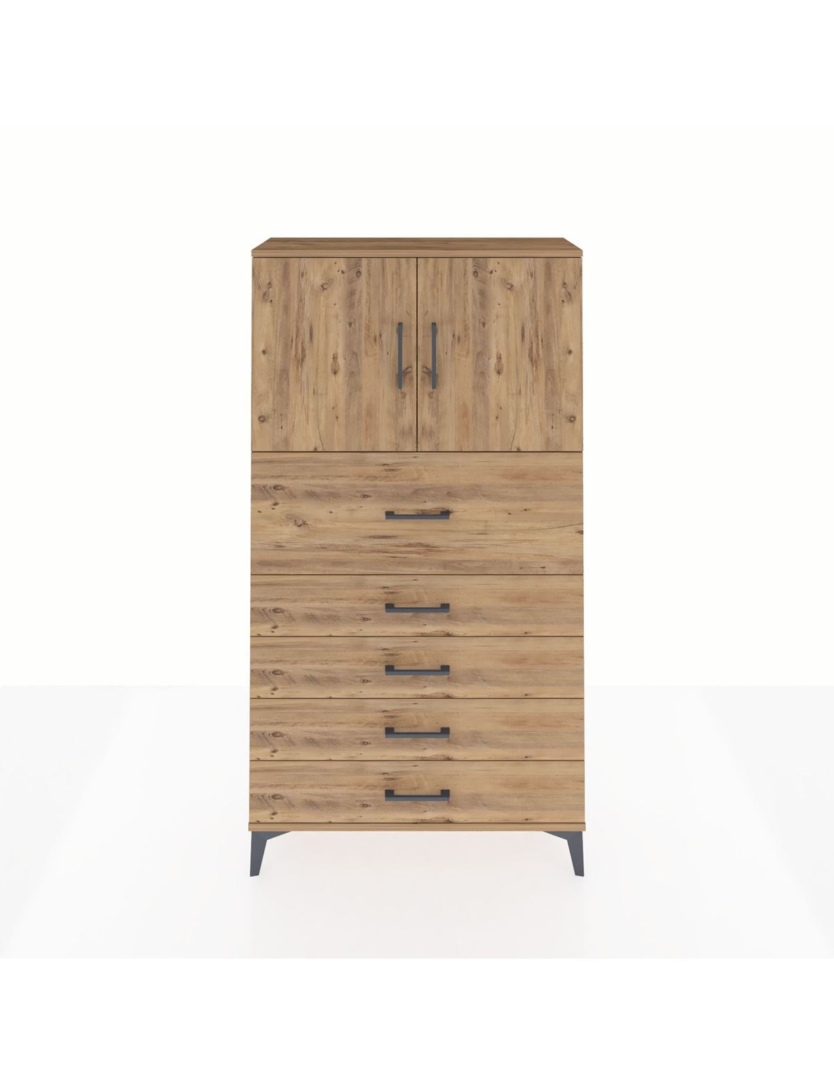 Arges Dolap 2 Raflı 5 Çekmeceli 2 Kapaklı 88x30x163 Çam-Çam