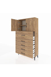 Arges Dolap 2 Raflı 5 Çekmeceli 2 Kapaklı 88x30x163 Çam-Çam