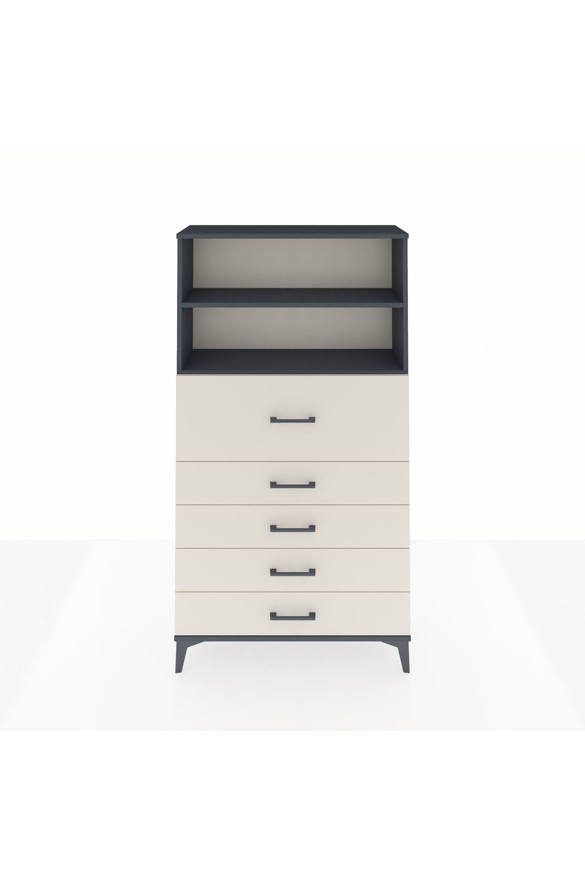 Arges Dolap 2 Raflı 5 Çekmeceli 88x30x163 Antrasit-Aytaşı