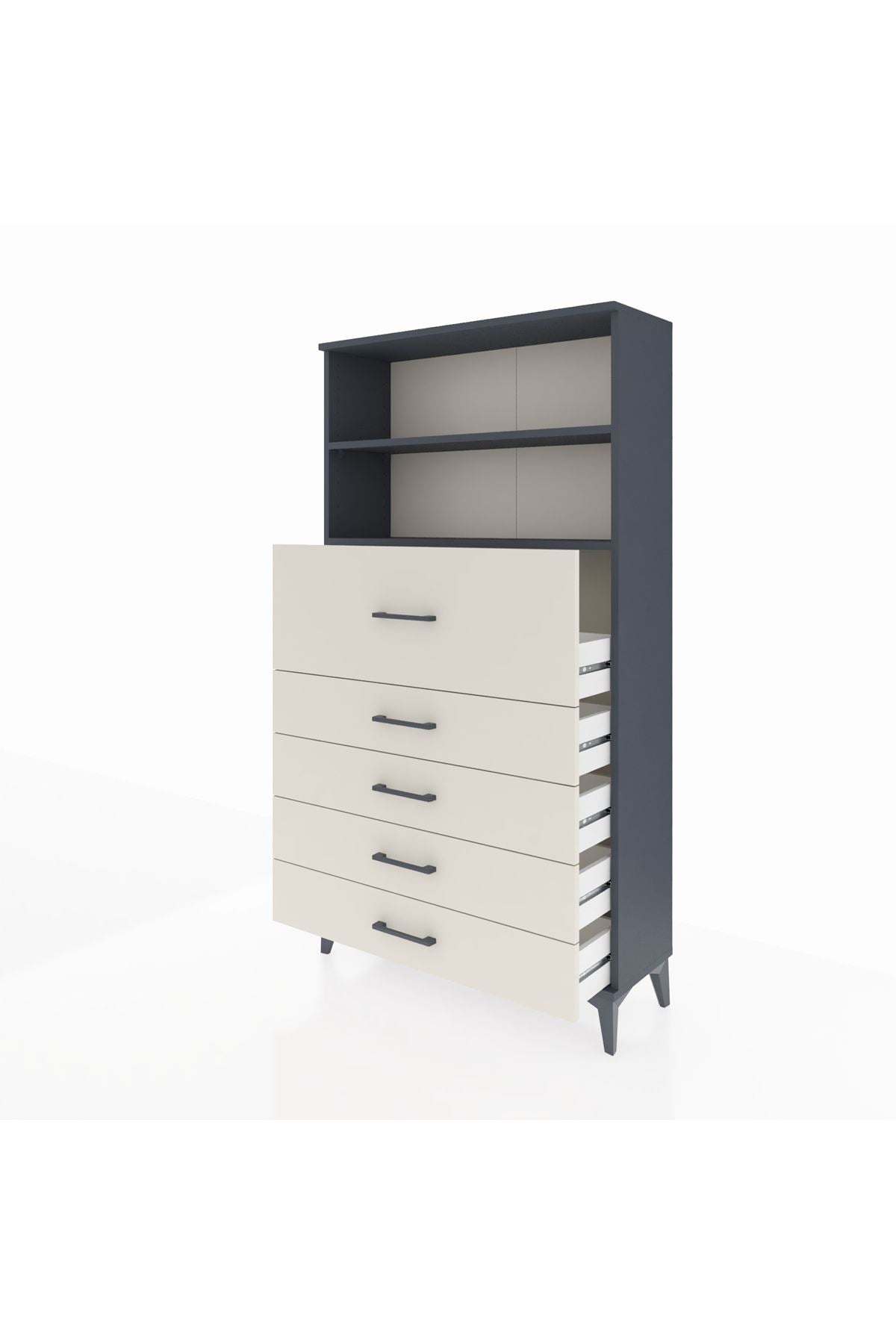 Arges Dolap 2 Raflı 5 Çekmeceli 88x30x163 Antrasit-Aytaşı