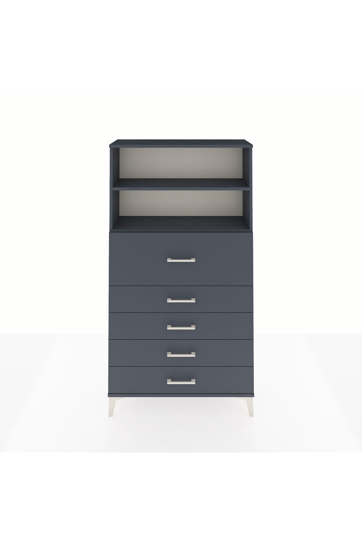 Arges Dolap 2 Raflı 5 Çekmeceli 88x30x163 Antrasit-Antrasit