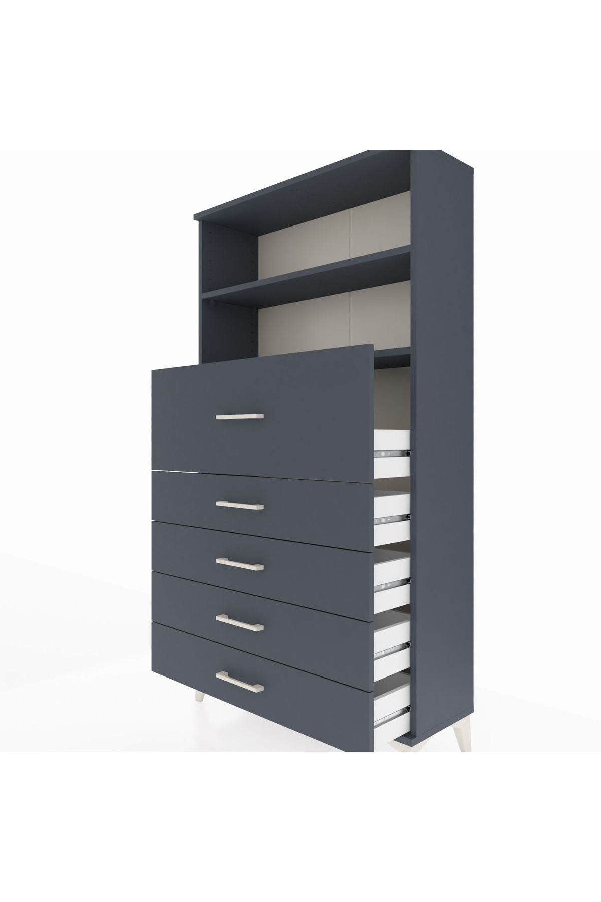 Arges Dolap 2 Raflı 5 Çekmeceli 88x30x163 Antrasit-Antrasit