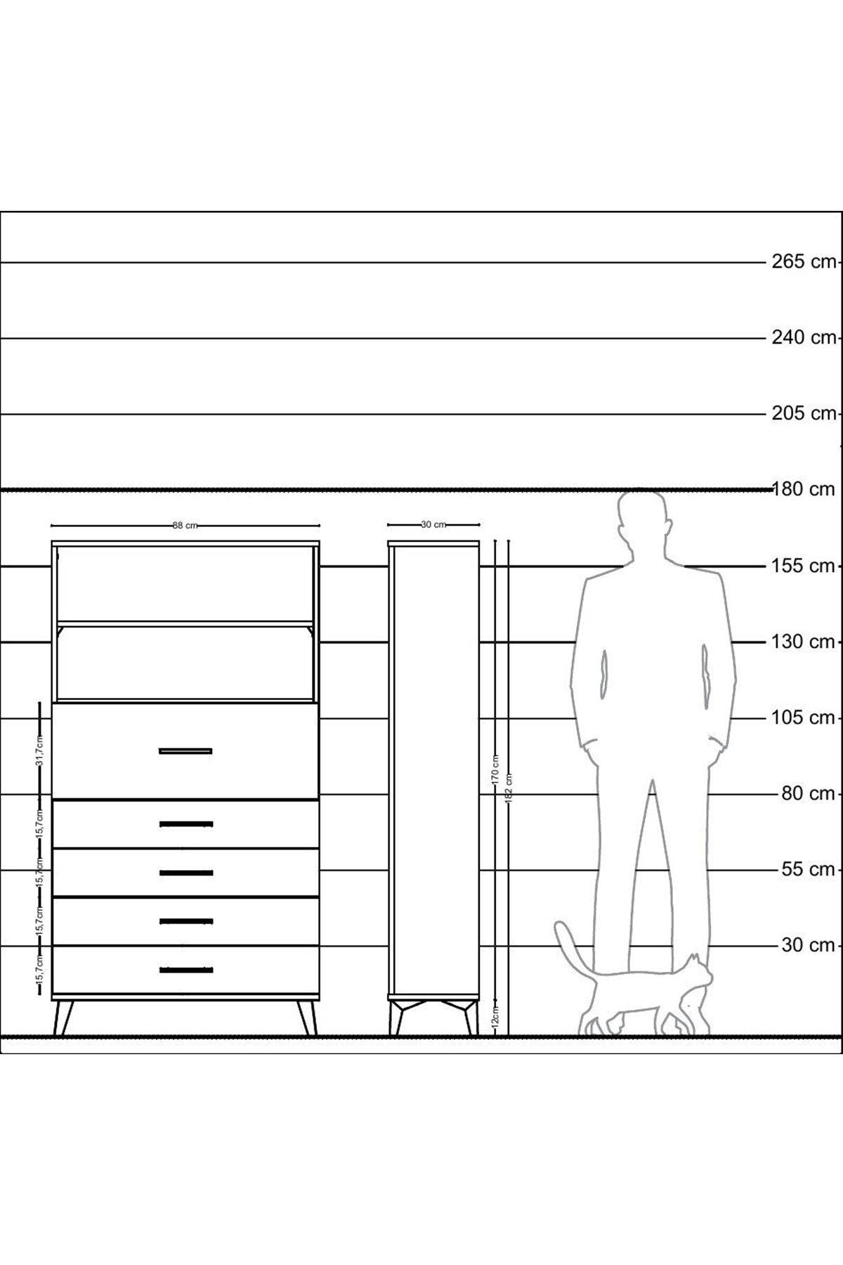 Arges Dolap 2 Raflı 5 Çekmeceli 88x30x163 Antrasit-Antrasit