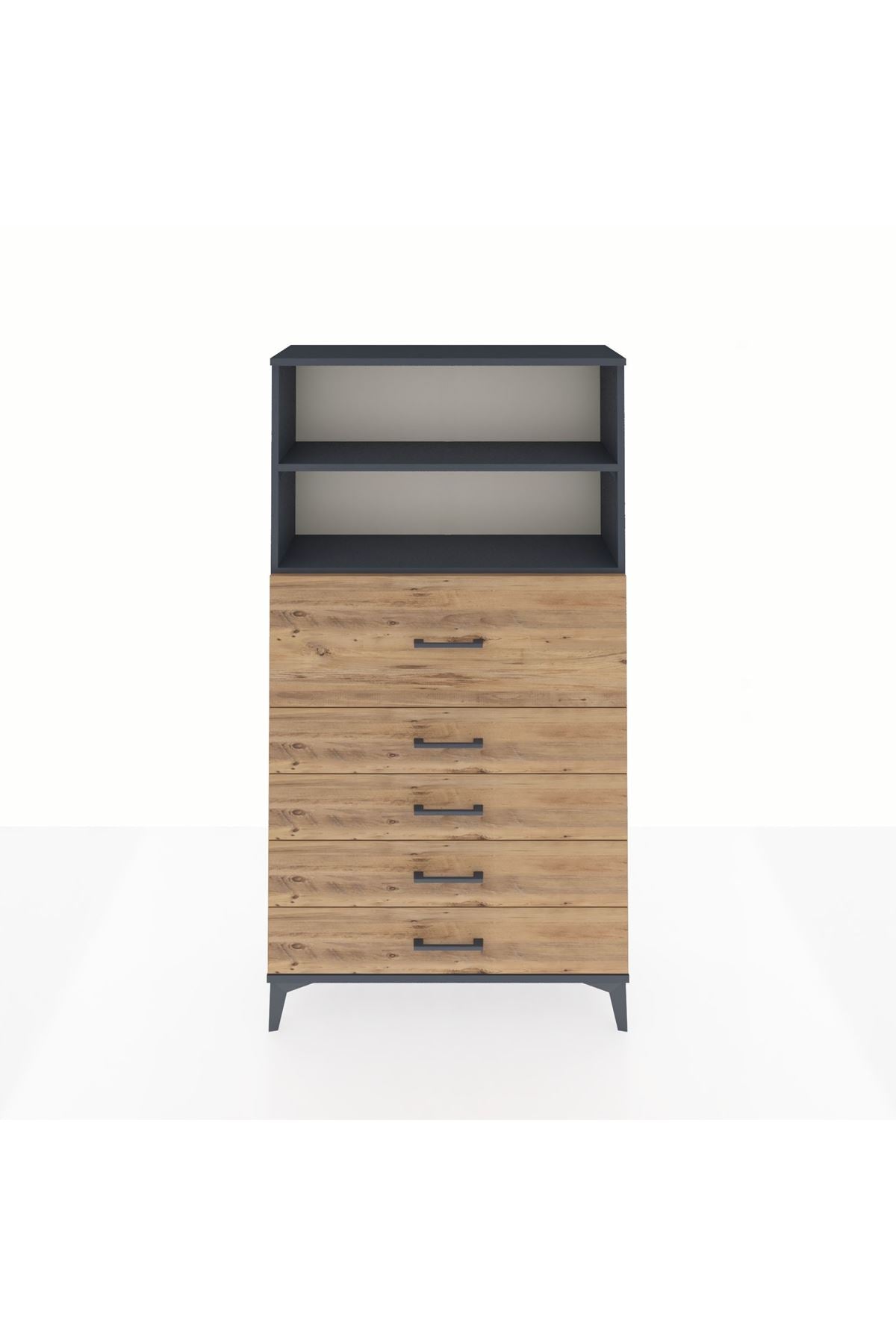 Arges Dolap 2 Raflı 5 Çekmeceli 88x30x163 Antrasit-Çam