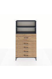 Arges Dolap 2 Raflı 5 Çekmeceli 88x30x163 Antrasit-Çam