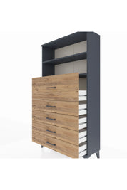 Arges Dolap 2 Raflı 5 Çekmeceli 88x30x163 Antrasit-Çam