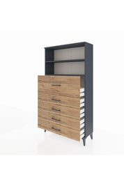 Arges Dolap 2 Raflı 5 Çekmeceli 88x30x163 Antrasit-Çam