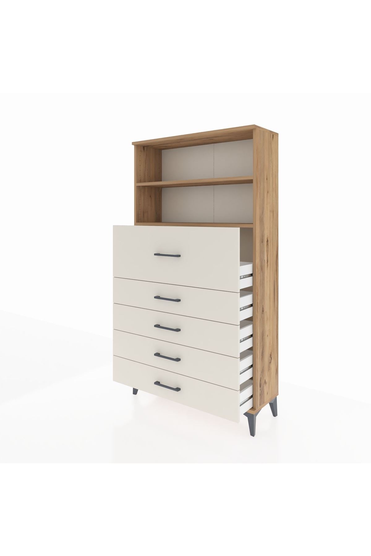 Arges Dolap 2 Raflı 5 Çekmeceli 88x30x163 Çam-Aytaşı