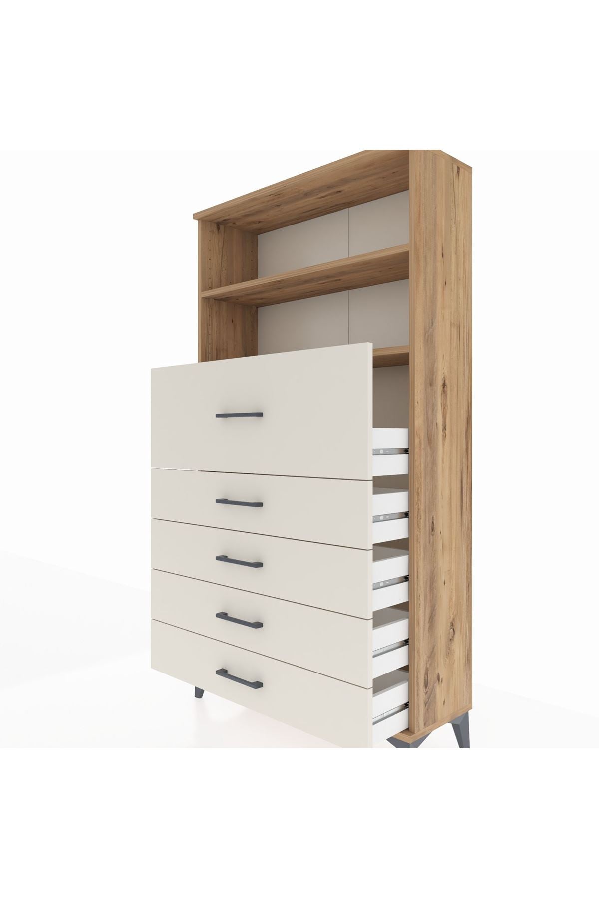 Arges Dolap 2 Raflı 5 Çekmeceli 88x30x163 Çam-Aytaşı