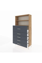 Arges Dolap 2 Raflı 5 Çekmeceli 88x30x163 Çam-Antrasit