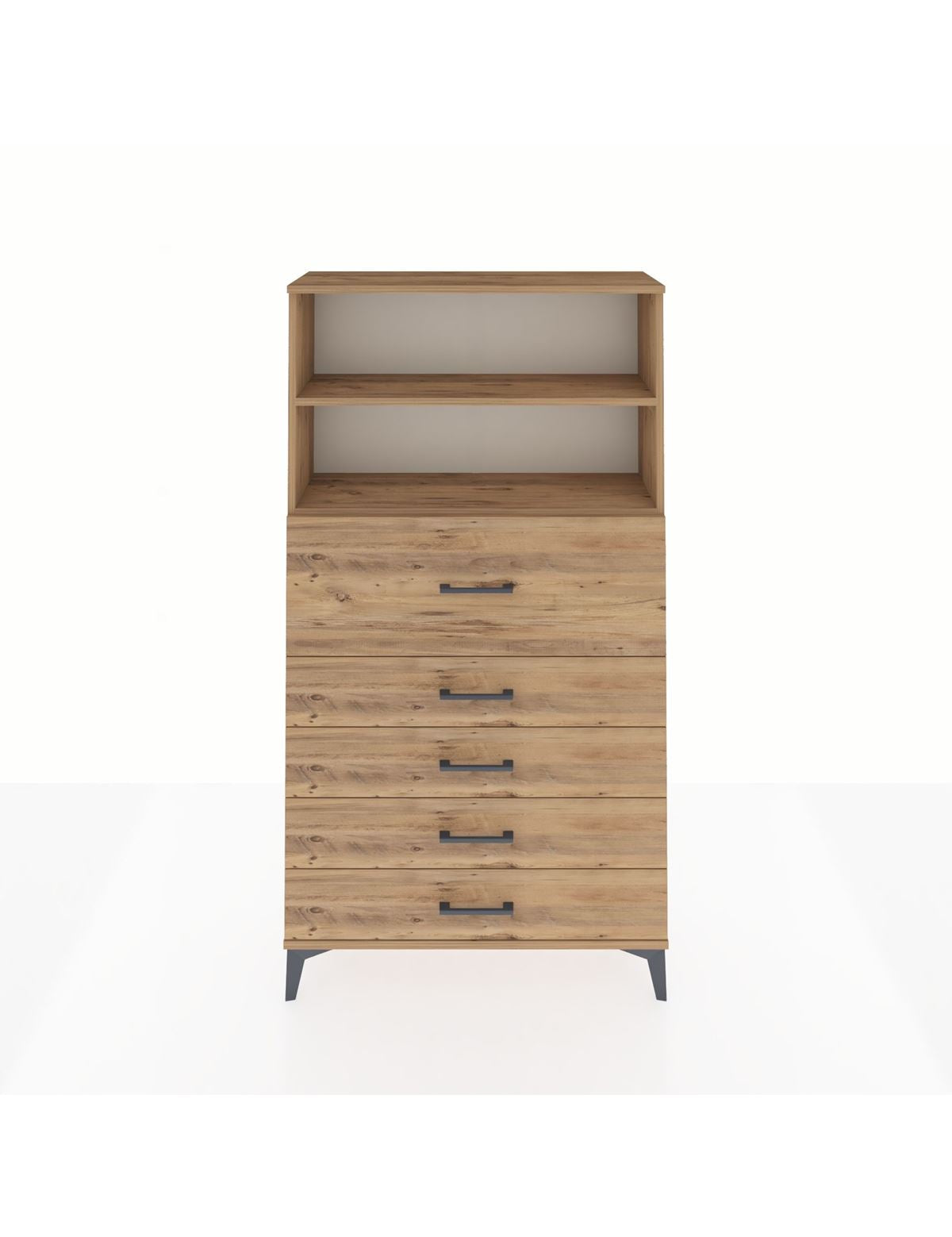 Arges Dolap 2 Raflı 5 Çekmeceli 88x30x163 Çam-Çam