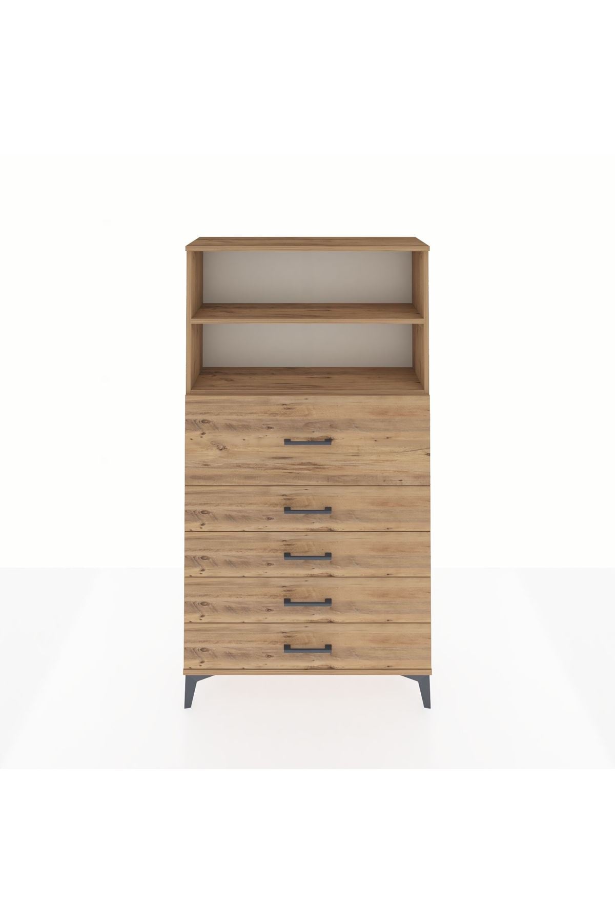 Arges Dolap 2 Raflı 5 Çekmeceli 88x30x163 Çam-Çam