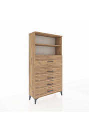 Arges Dolap 2 Raflı 5 Çekmeceli 88x30x163 Çam-Çam