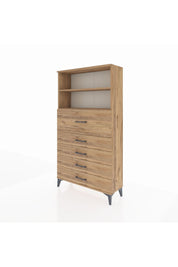 Arges Dolap 2 Raflı 5 Çekmeceli 88x30x163 Çam-Çam