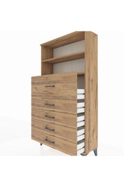 Arges Dolap 2 Raflı 5 Çekmeceli 88x30x163 Çam-Çam