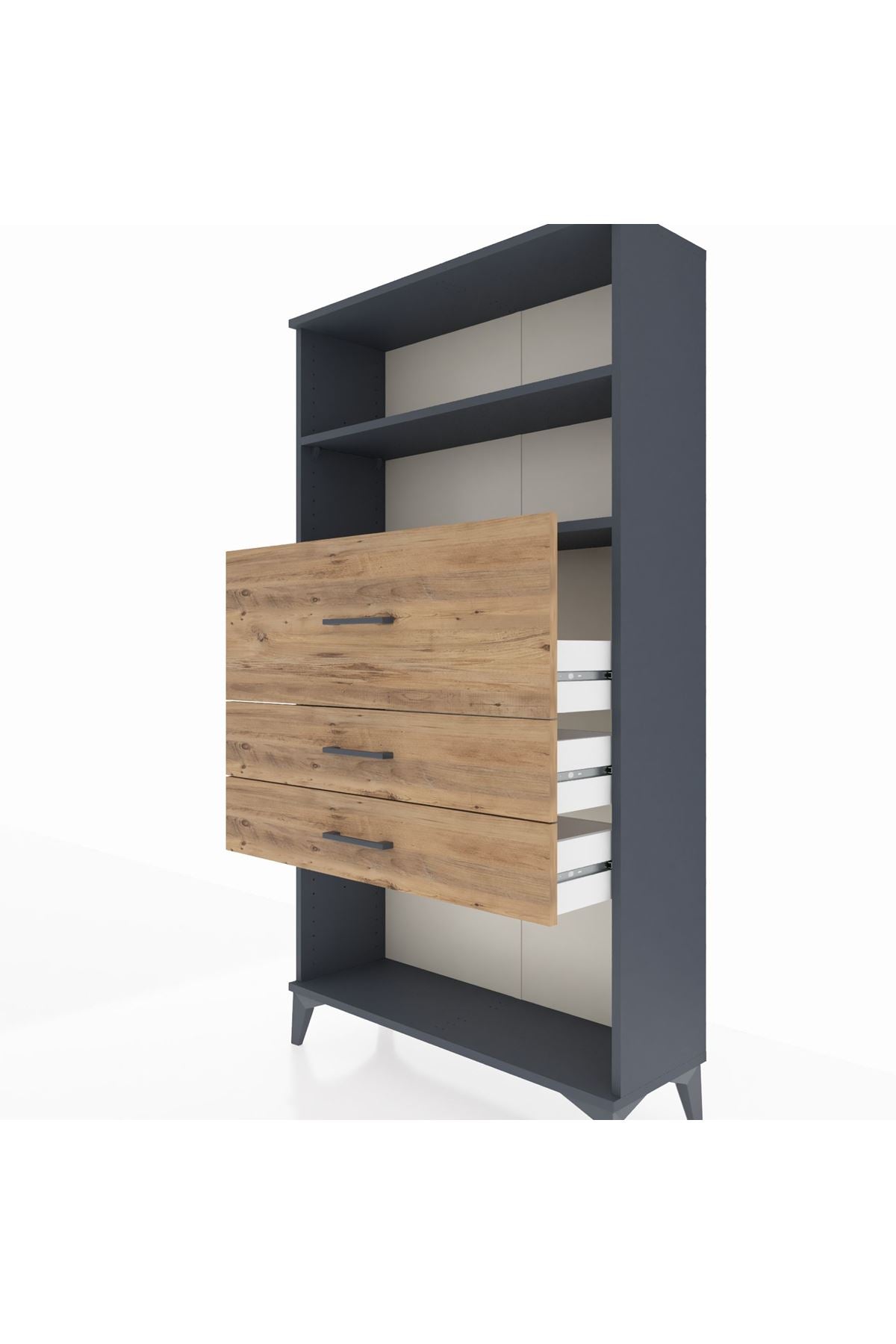 Arges Dolap 2 Raflı 3 Çekmeceli 88x30x163 Antrasit-Çam