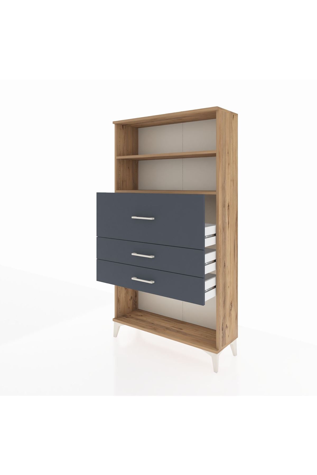 Arges Dolap 2 Raflı 3 Çekmeceli 88x30x163 Çam-Antrasit