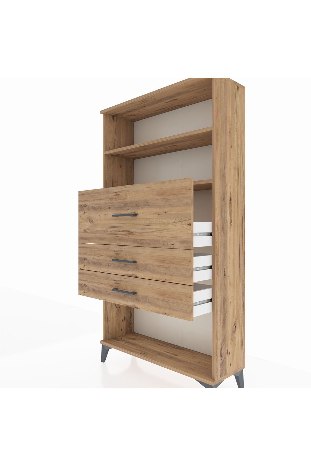 Arges Dolap 2 Raflı 3 Çekmeceli 88x30x163 Çam-Çam