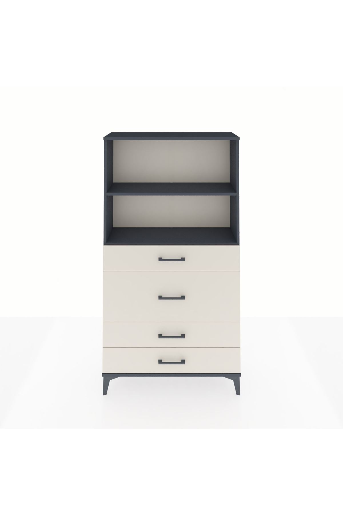 Arges Dolap 2 Raflı 4 Çekmeceli 88x30x163 Antrasit-Aytaşı