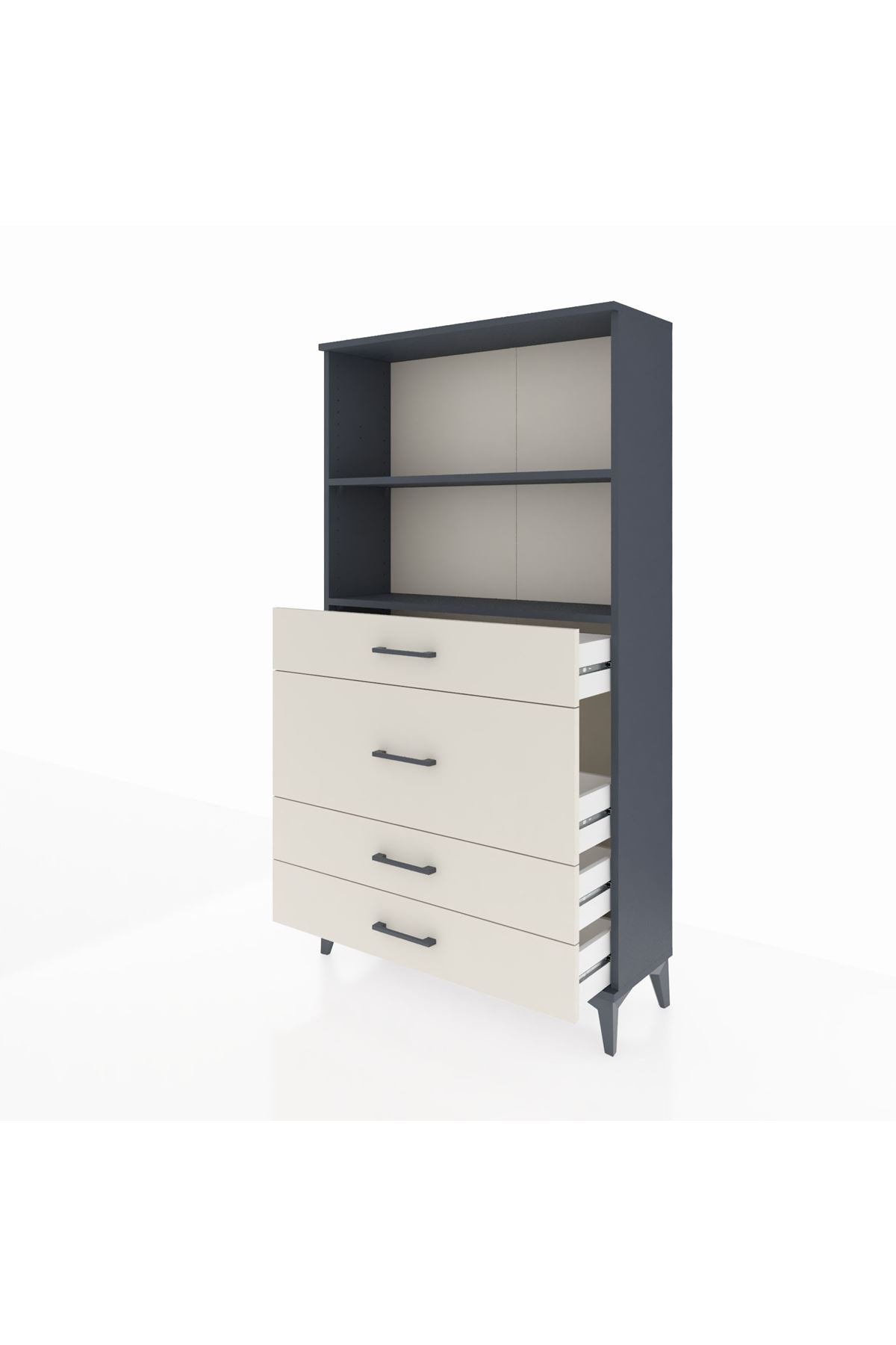 Arges Dolap 2 Raflı 4 Çekmeceli 88x30x163 Antrasit-Aytaşı