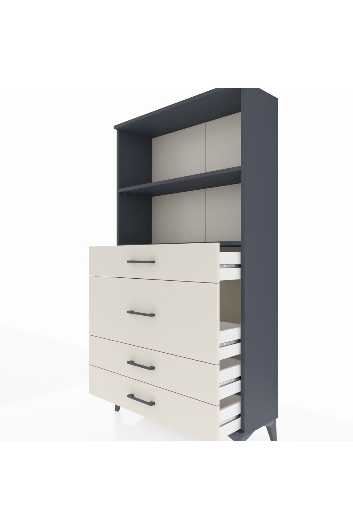 Arges Dolap 2 Raflı 4 Çekmeceli 88x30x163 Antrasit-Aytaşı