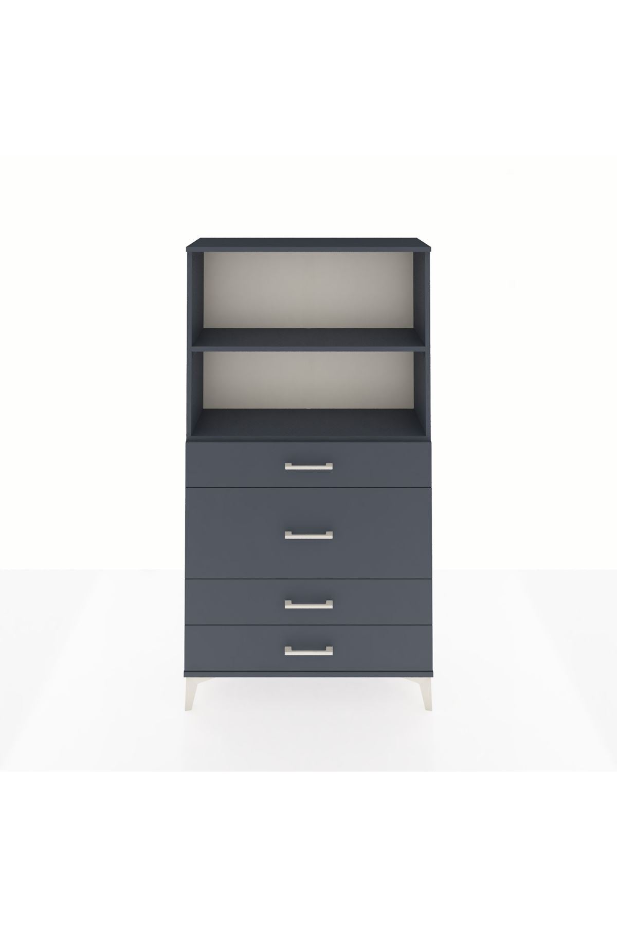 Arges Dolap 2 Raflı 4 Çekmeceli 88x30x163 Antrasit-Antrasit