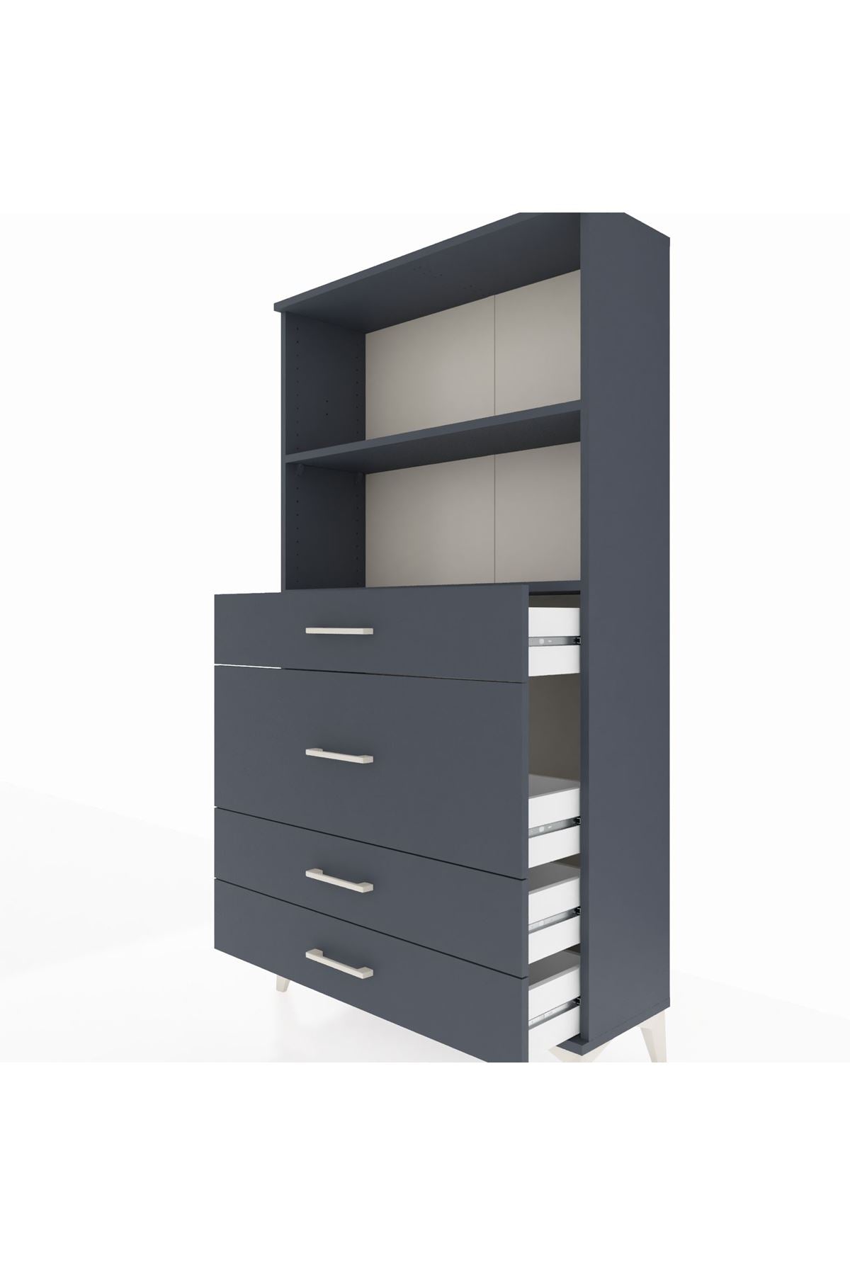 Arges Dolap 2 Raflı 4 Çekmeceli 88x30x163 Antrasit-Antrasit