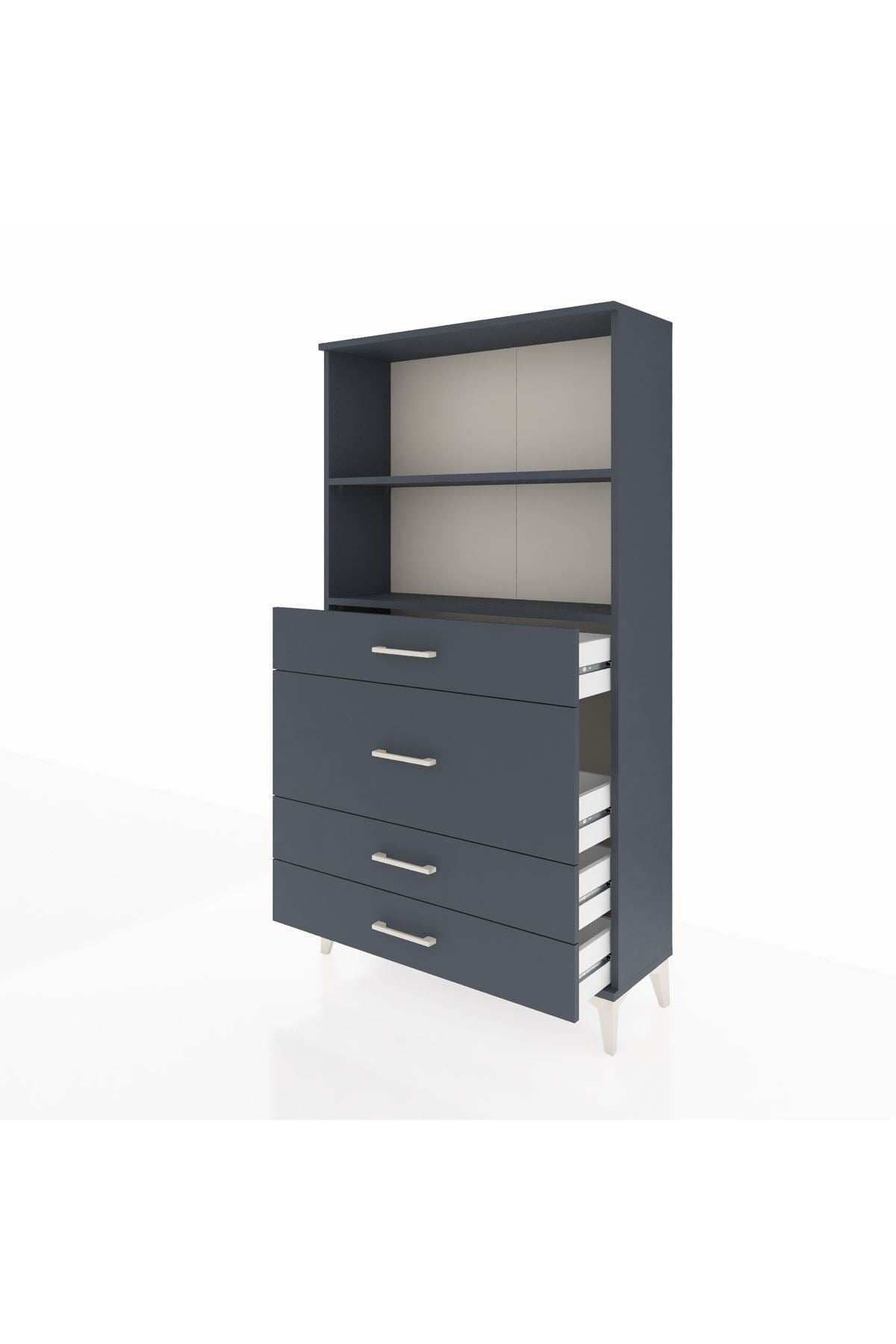 Arges Dolap 2 Raflı 4 Çekmeceli 88x30x163 Antrasit-Antrasit